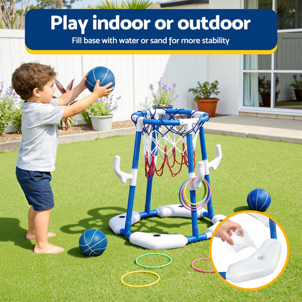 Keezi Kids Basketball Hoop with 4 balls Ring Toss Sports Pool Toys Blue